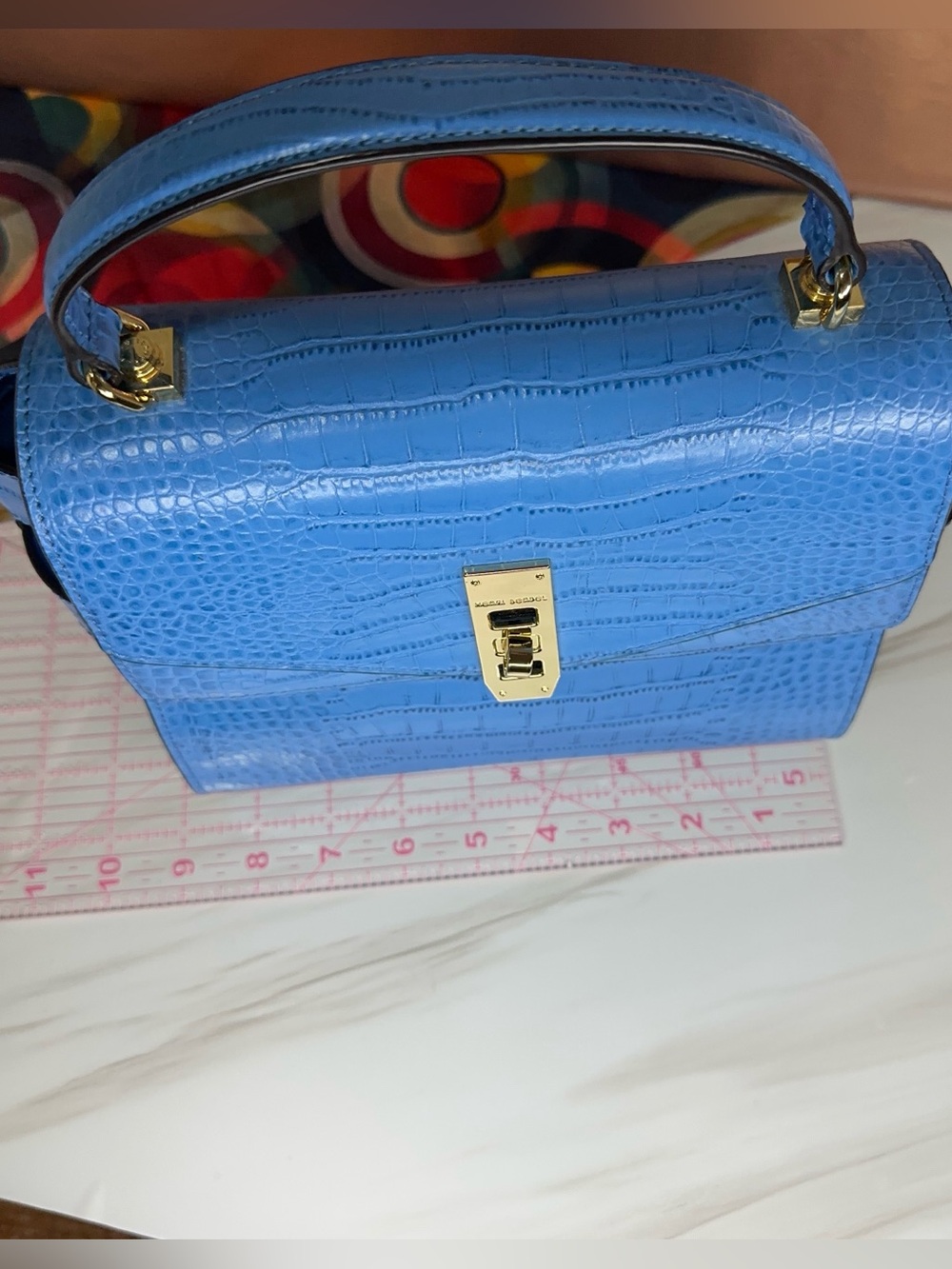 Henri Bendel Mini Uptown Satchel Blue Croc - Picture 8 of 10